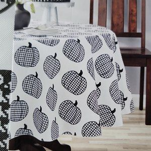 Harvest PEVA Round Tablecloth 70" Diameter Fall HoundsTooth Plaid Pumpkins NEW